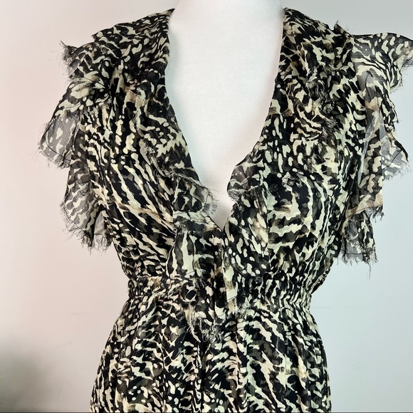 L'agence Womens Brown Abstract Printed Silk Sophie Flutter Maxi Dress Size M - Picture 3 of 14